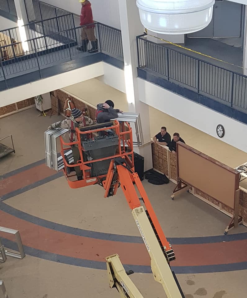 Glass repair project in progress